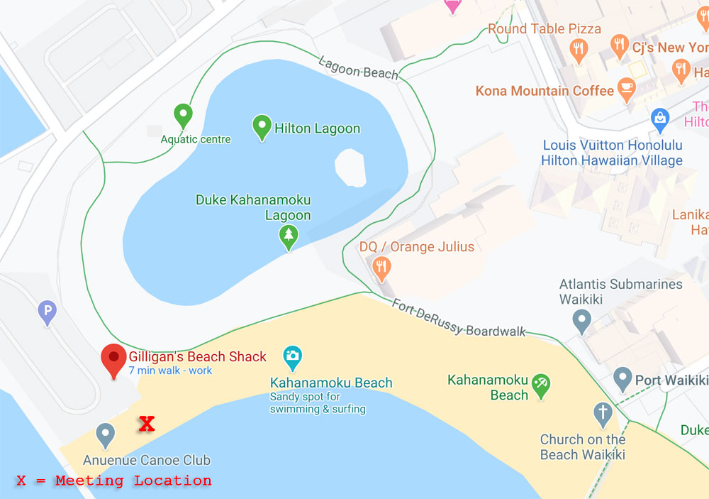 map to meeting location for the 45-minute Waikiki Sunset Photo Session