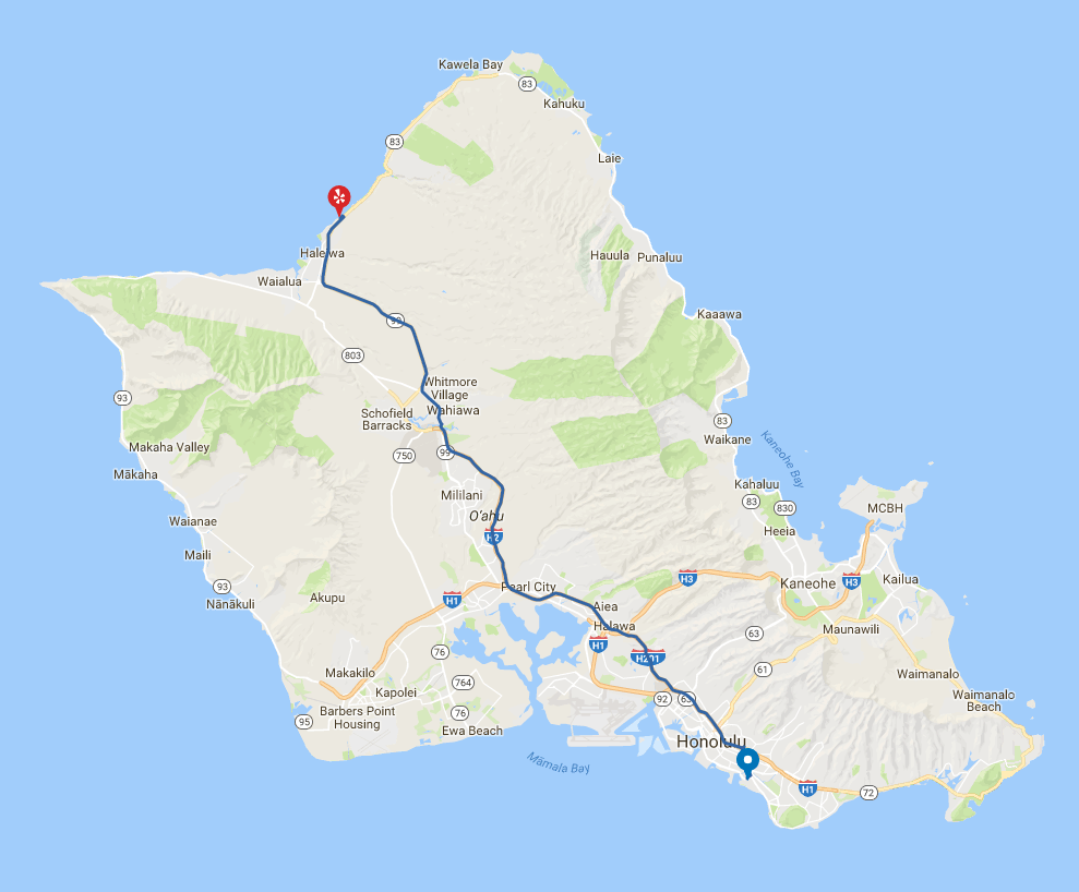 Map From Waikiki To Papailoa Beach