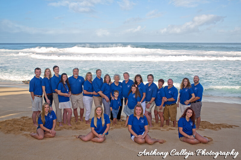 Portrait of A family of twenty-two at Sunset Beach, North Shore, Oahu