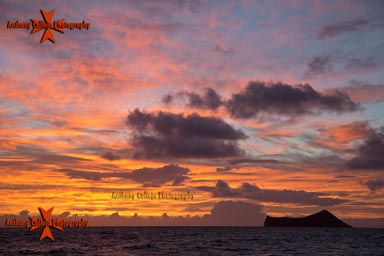 Skies on Fire Rabbit Island at Sunrise, from Waimanalo Beach, Oahu